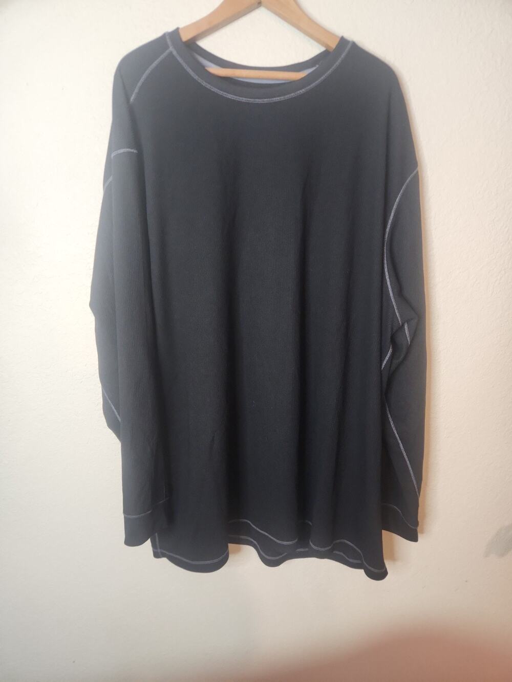 Roundtree Yorke Thermal Henley Mens 4XT Black Waffle Long Sleeve Pullover Tee